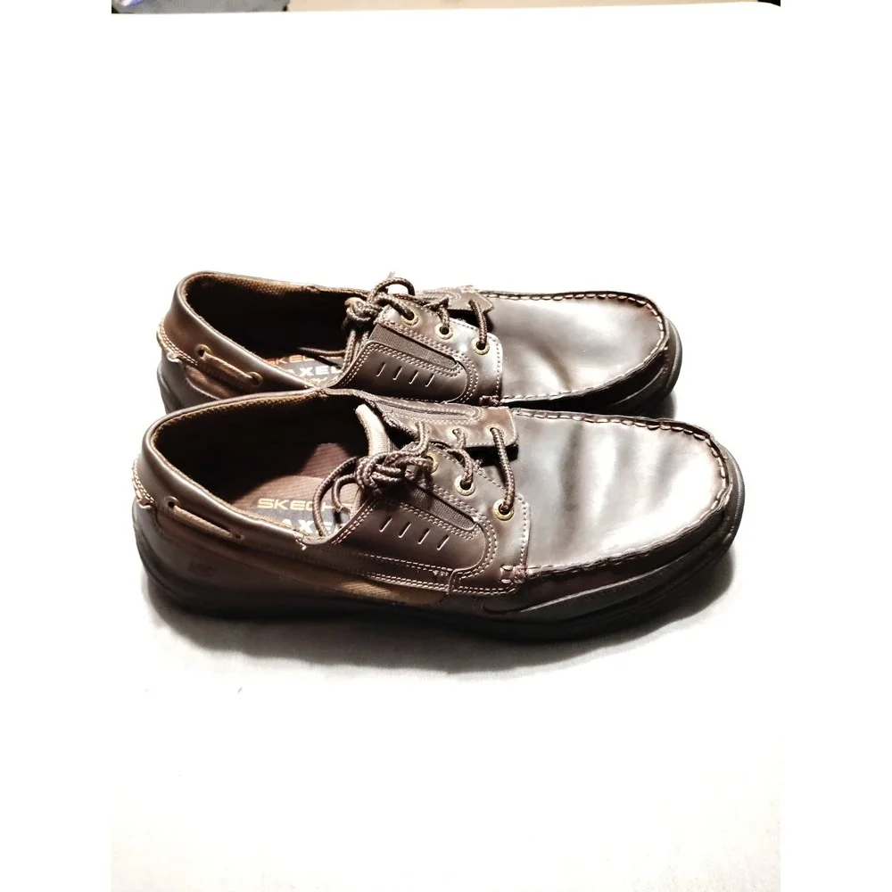Skechers Relaxed Fit Shoes Mens Size 13 Brown Leather‎ Casual Boat Memory Foam
